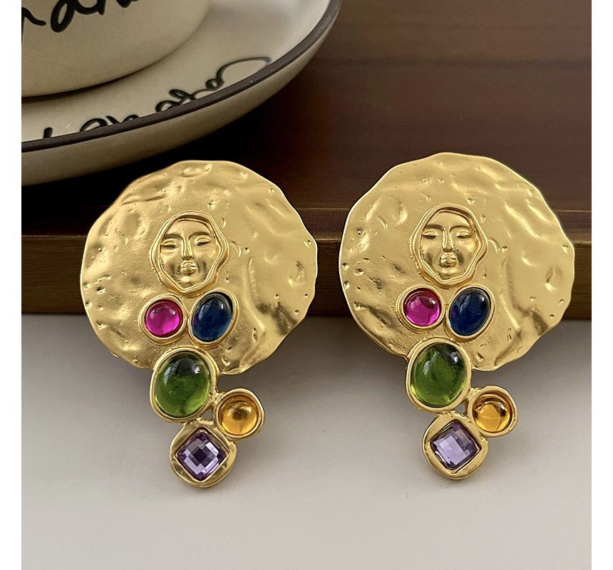 Gemstone Faux Disc Earring Stud