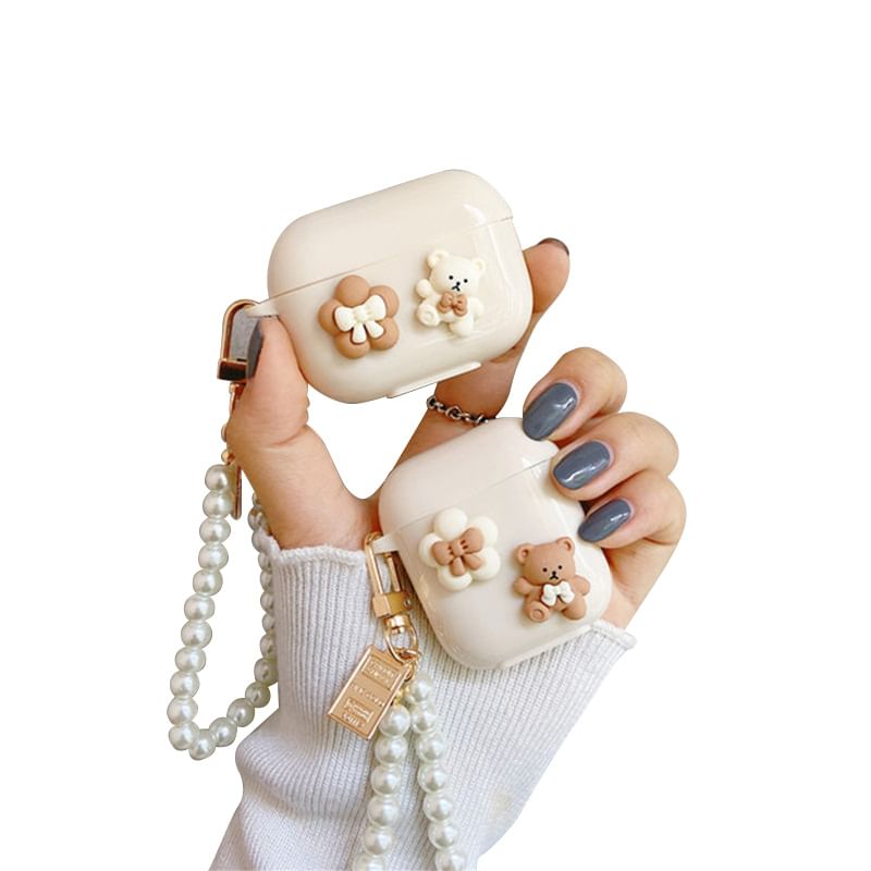 Sample Floral Bear Faux Pearl Chain AirPods / Pro Earphone Case Skin