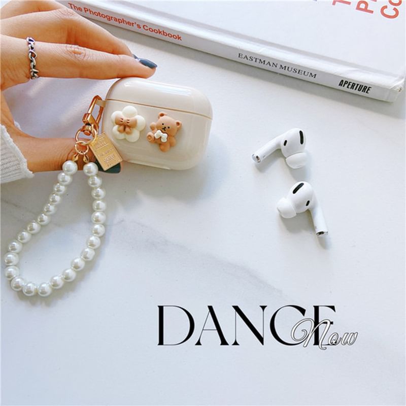 Sample Floral Bear Faux Pearl Chain AirPods / Pro Earphone Case Skin