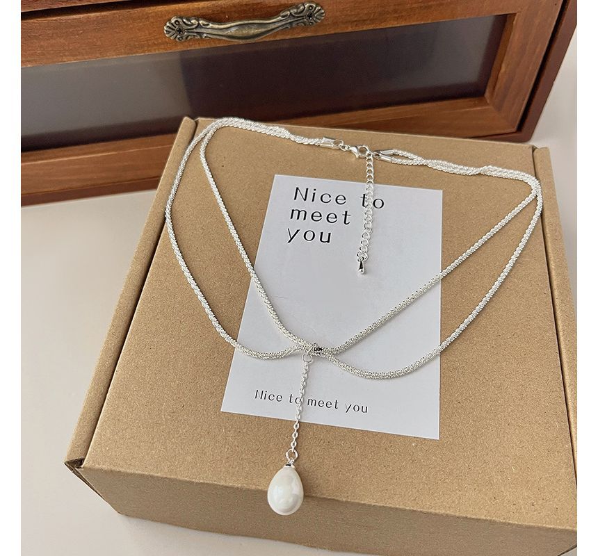 Necklace Lariat Faux Pearl