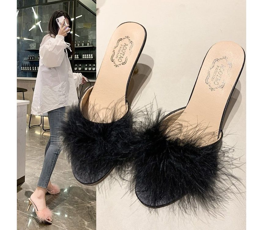 High Slide Sandals Heel Feather