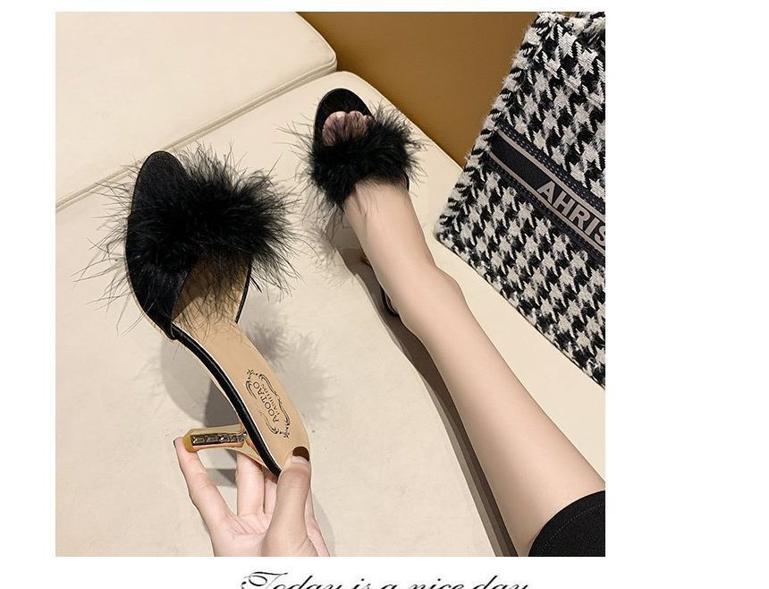 High Slide Sandals Heel Feather