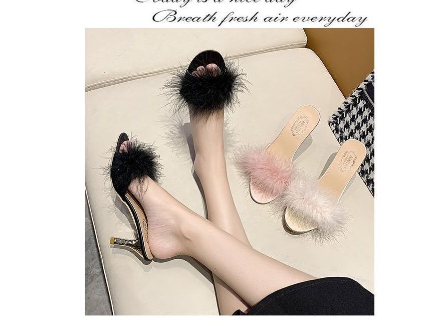 High Slide Sandals Heel Feather