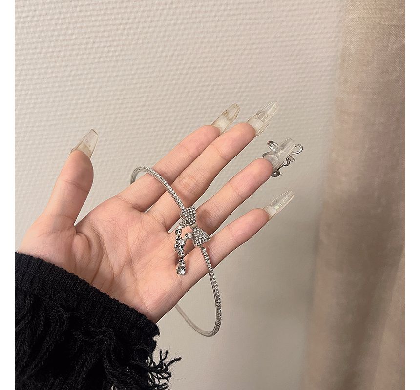 Rhinestone Bow Choker Alloy