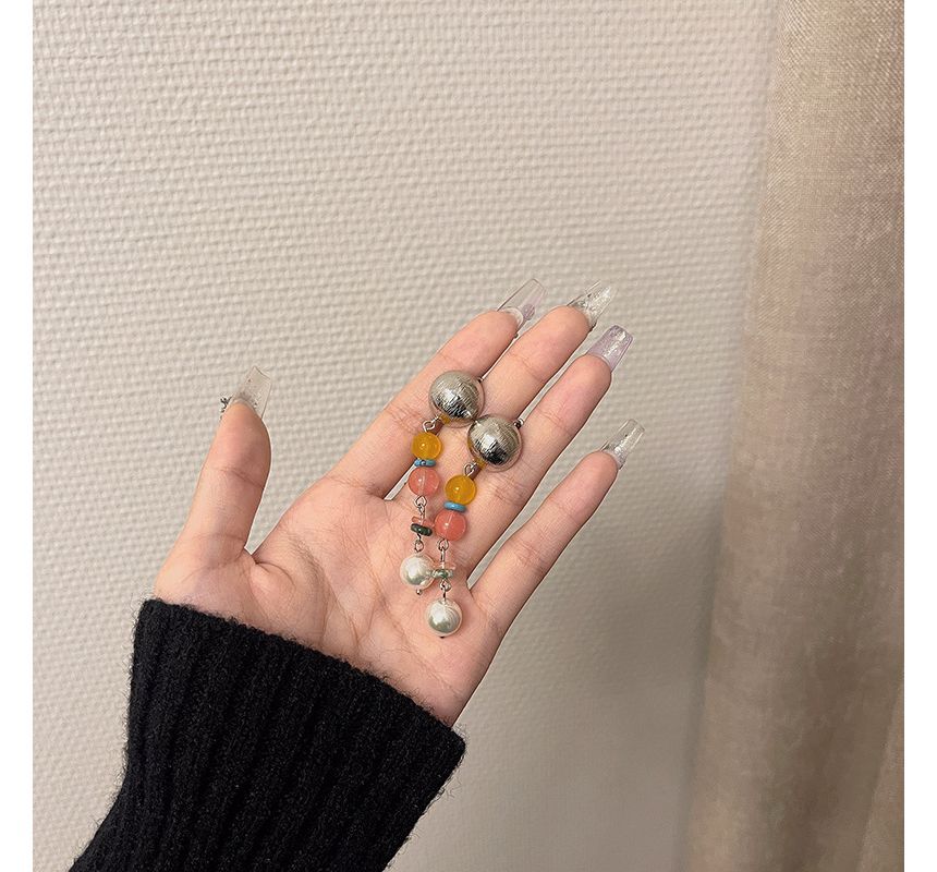 Earring Glass Pearl Faux Bead Dangle Alloy