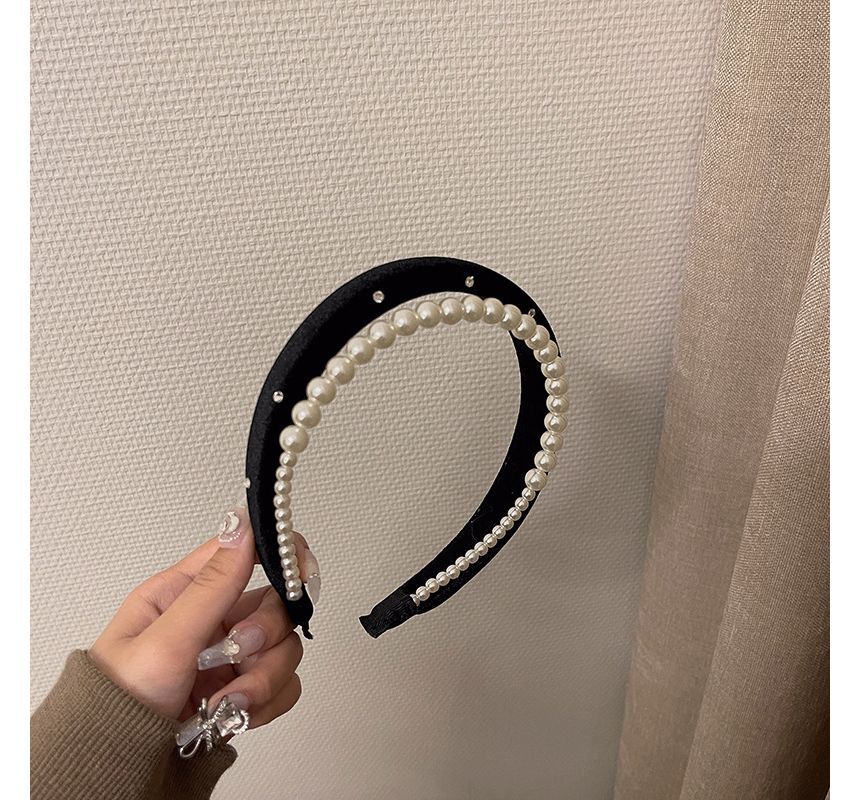 Faux Headband Velvet Pearl