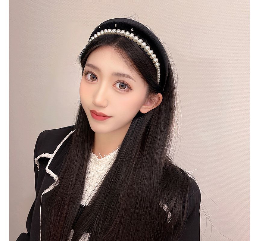 Faux Headband Velvet Pearl