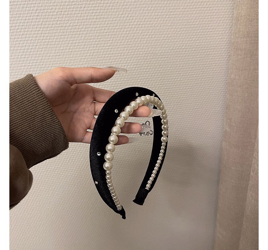 Faux Headband Velvet Pearl