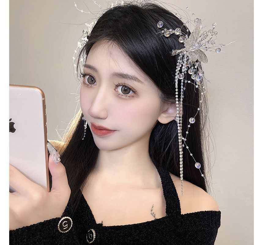 Fringed Clip Hair Faux Butterfly Pearl