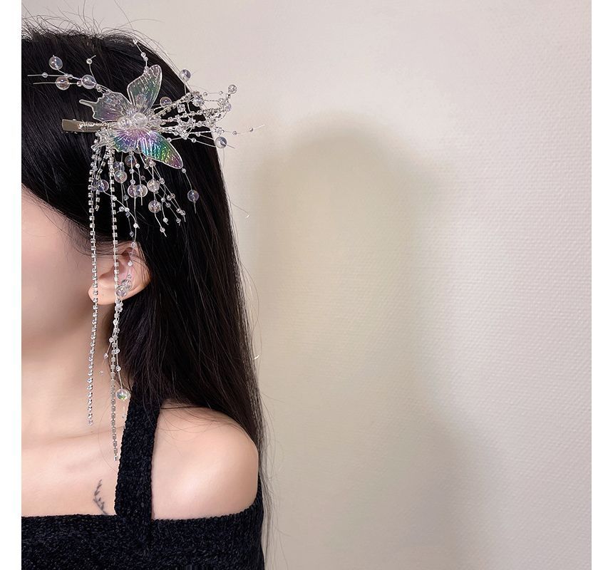Fringed Clip Hair Faux Butterfly Pearl