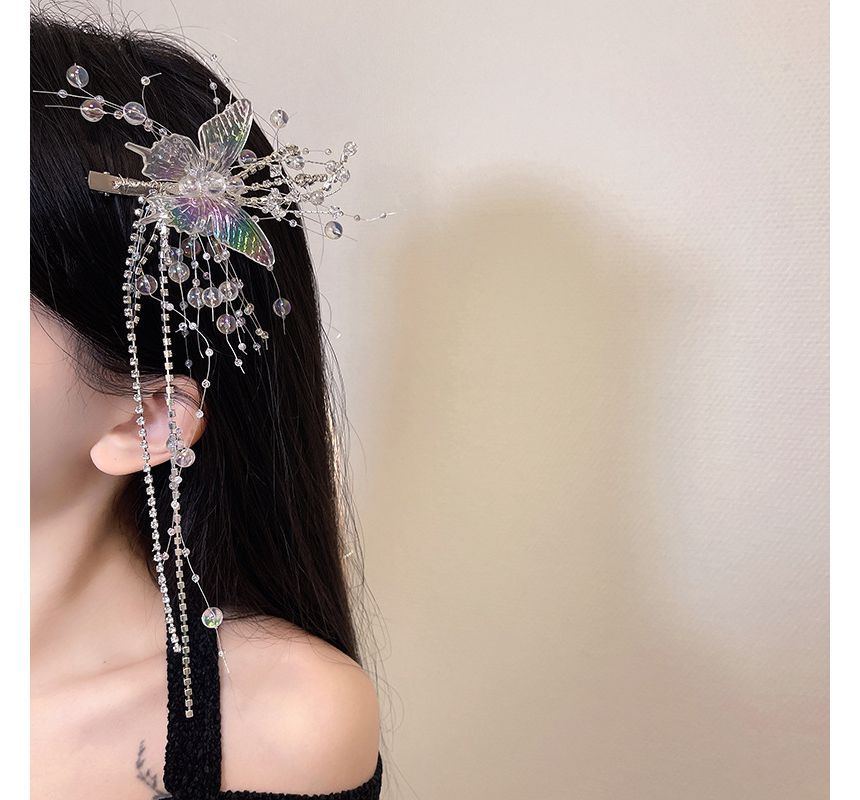 Fringed Clip Hair Faux Butterfly Pearl