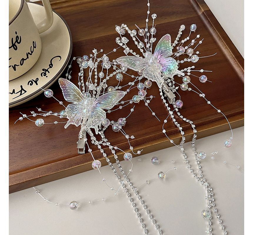 Fringed Clip Hair Faux Butterfly Pearl
