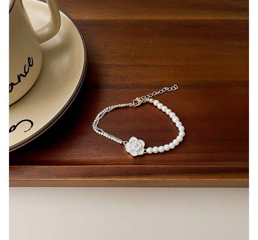 Floral Alloy Bracelet Faux Pearl