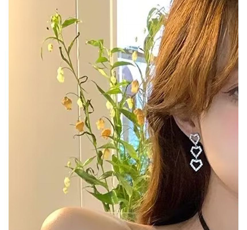 Alloy Earring Heart Rhinestone Dangle