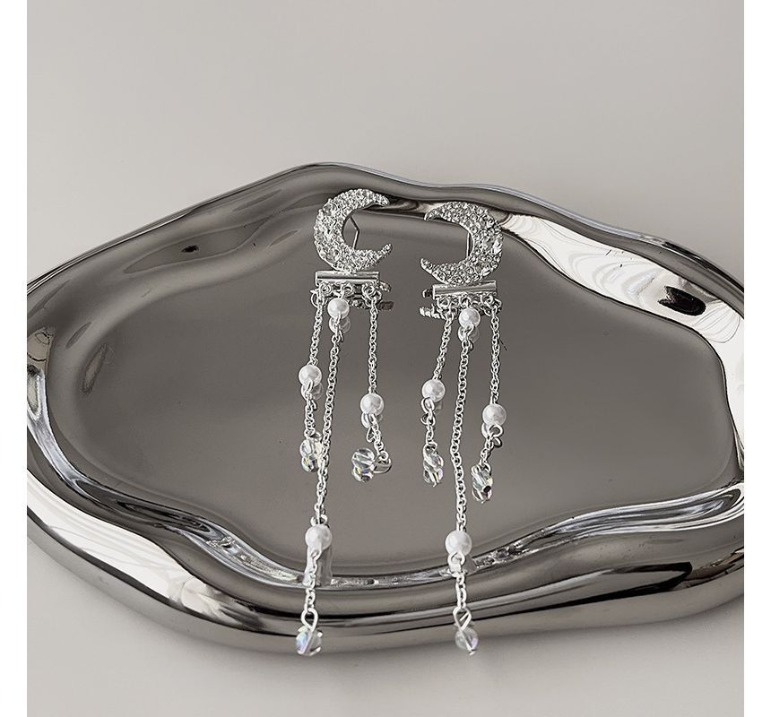 Moon & Star Fringed Alloy Choker / Fringed Earring