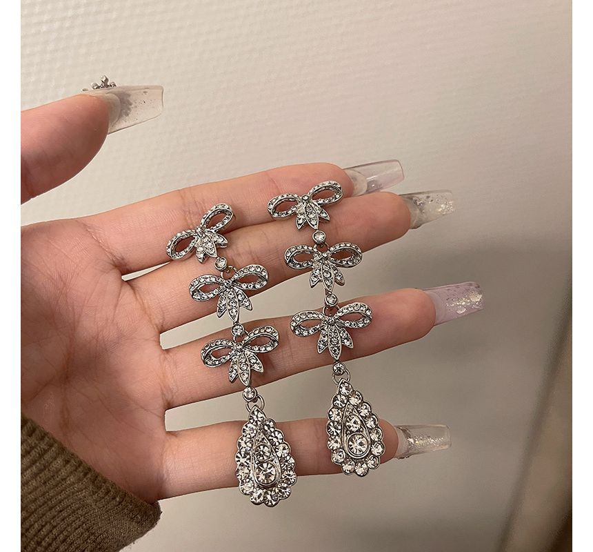 Earring Rhinestone Alloy Bow Dangle