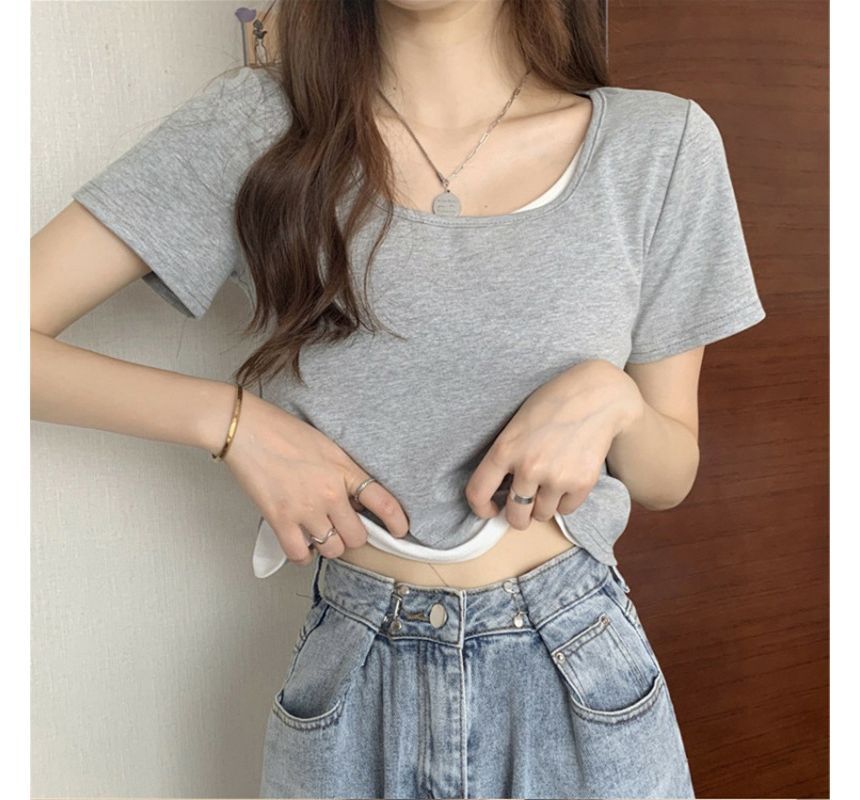 Tee Short-Sleeve Piece Neck Scoop Mock Two