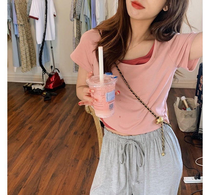 Tee Short-Sleeve Piece Neck Scoop Mock Two