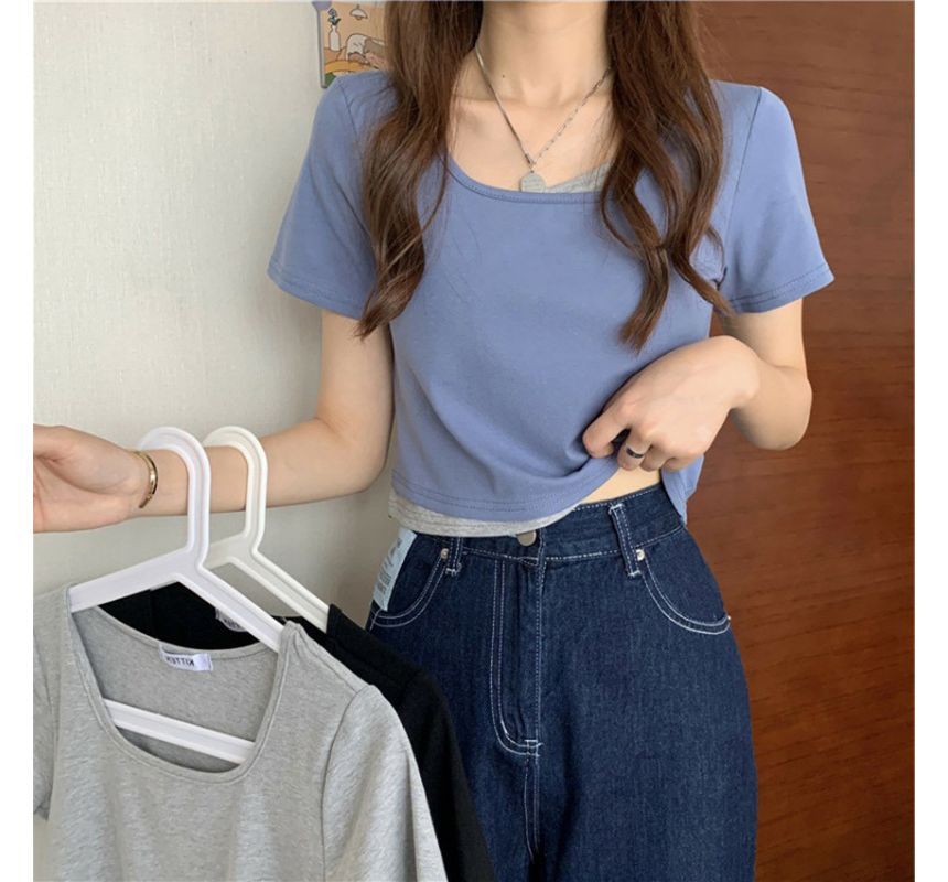Tee Short-Sleeve Piece Neck Scoop Mock Two