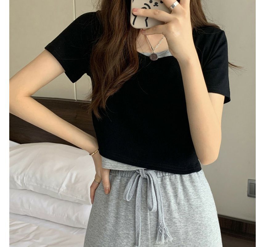 Tee Short-Sleeve Piece Neck Scoop Mock Two