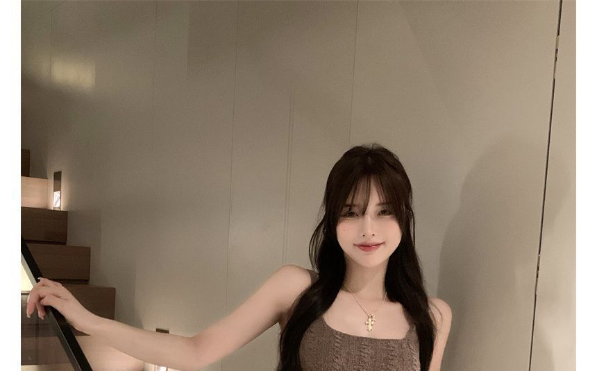 Spaghetti Dress Mini Knit Slim-Fit Strap