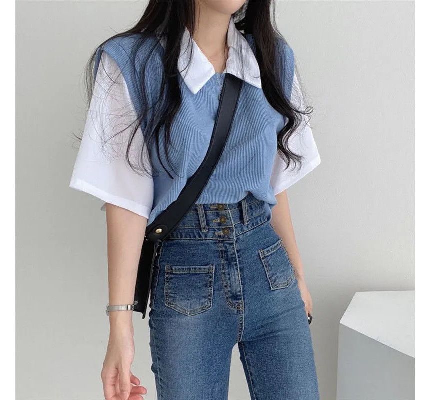 Two T-Shirt Collared Piece Short-Sleeve Mock