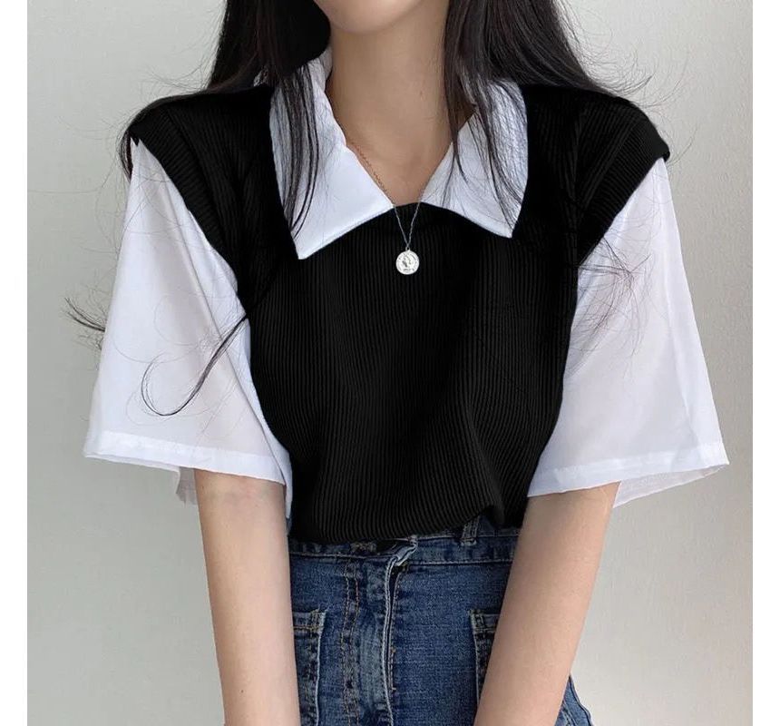 Two T-Shirt Collared Piece Short-Sleeve Mock