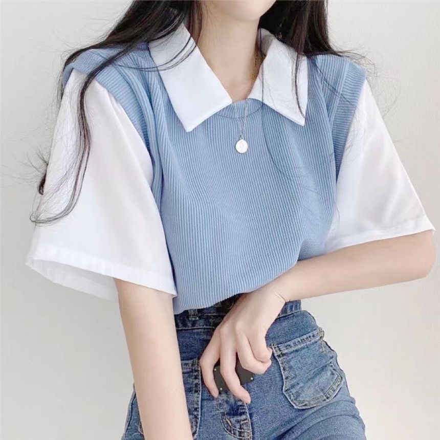 Two T-Shirt Collared Piece Short-Sleeve Mock