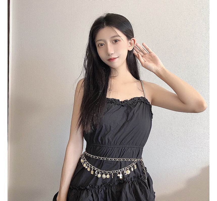 Faux Leather Layered Chain Waist Alloy Fringed Belt