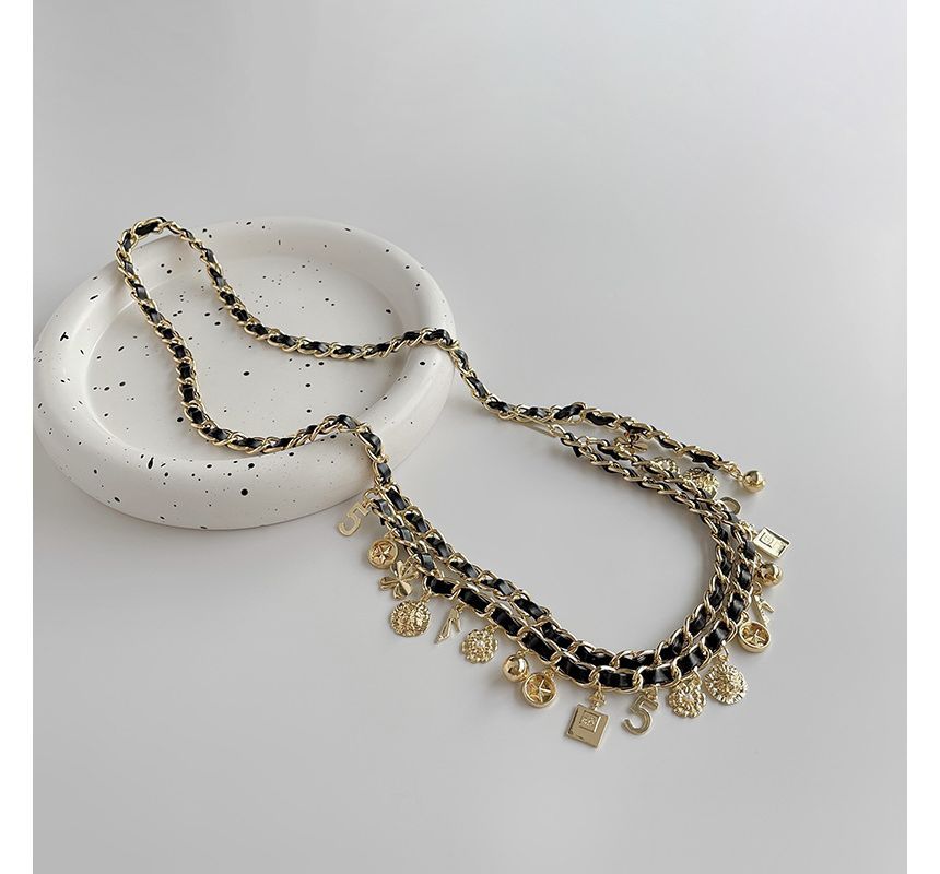 Faux Leather Layered Chain Waist Alloy Fringed Belt