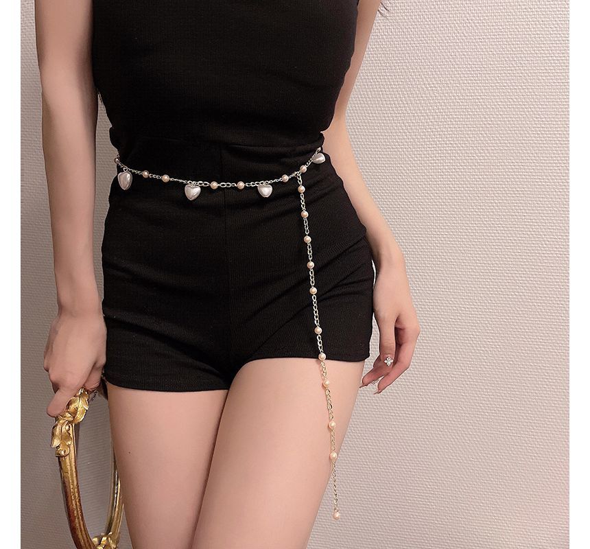 Alloy Pearl Faux Waist Chain Belt Heart