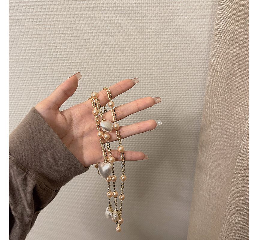 Alloy Pearl Faux Waist Chain Belt Heart