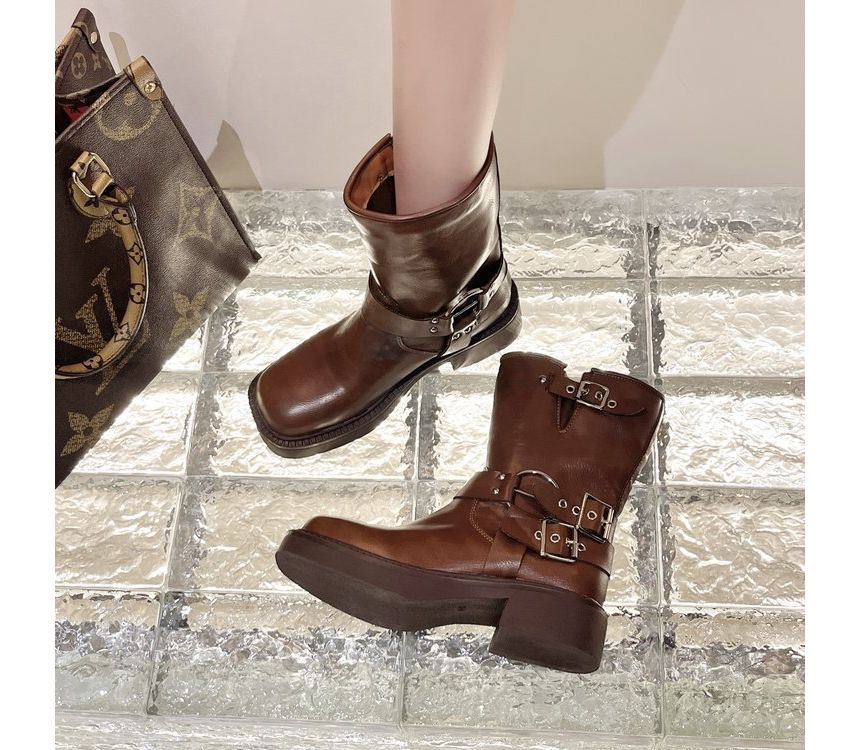 Boots Heel Chunky Buckled Short