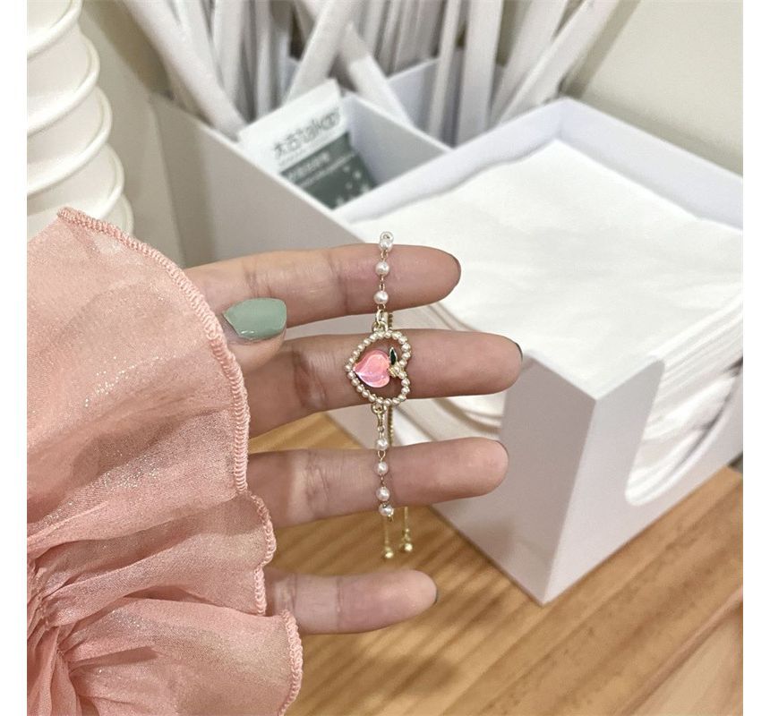 Bracelet Pearl Peach Faux Heart