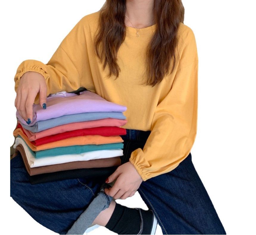 Balloon Round T-Shirt Sleeve Plain Neck