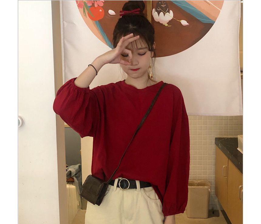 Balloon Round T-Shirt Sleeve Plain Neck