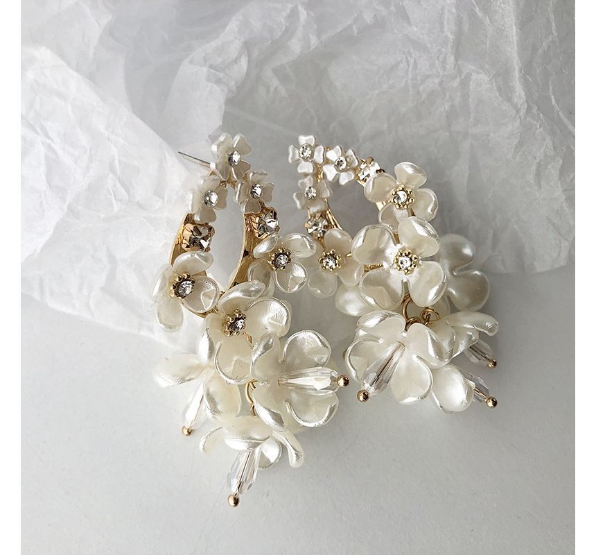 Faux Fringed Pearl Floral Alloy Earring