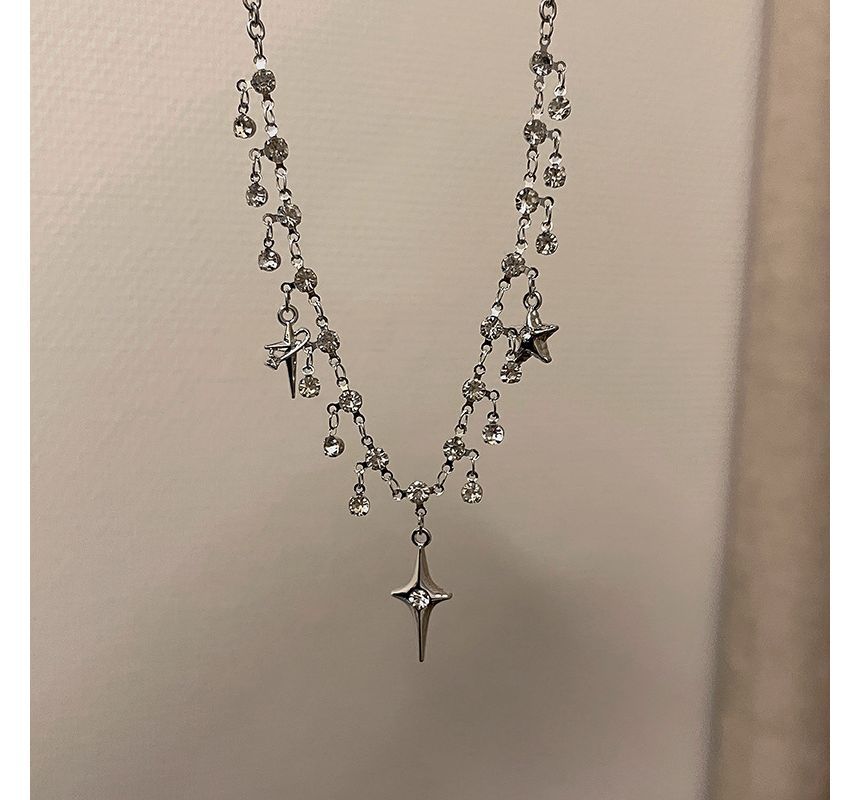 Alloy Fringed Choker Rhinestone Star