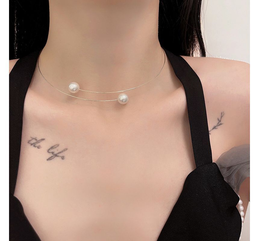 Faux Choker Alloy Pearl Open
