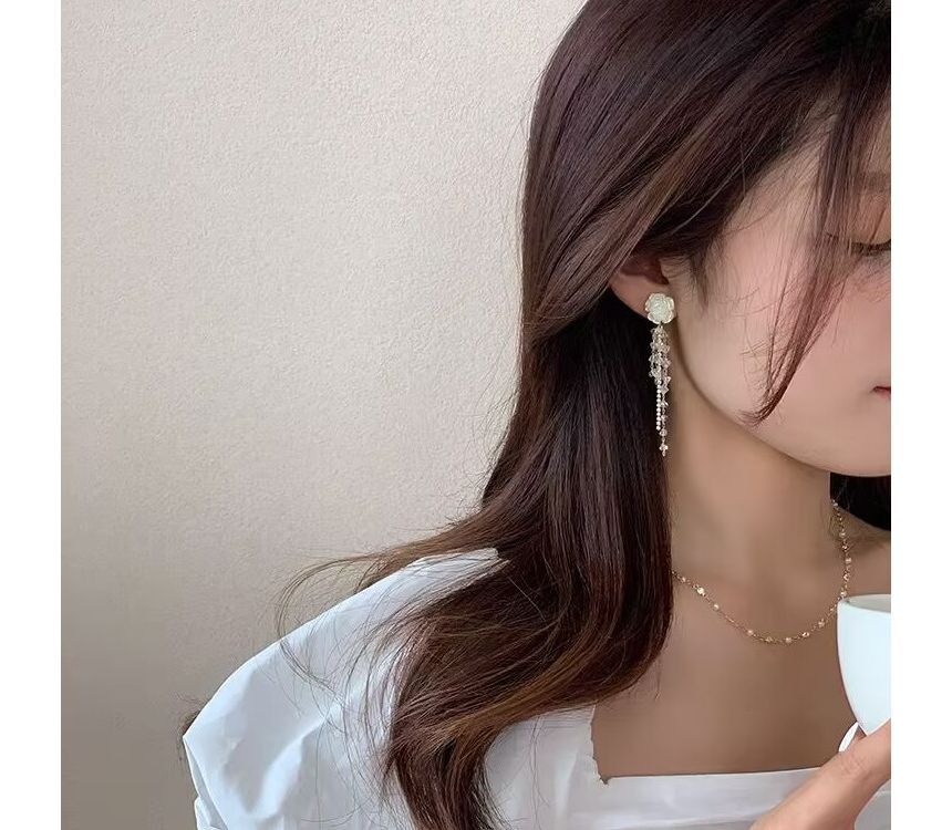 Floral Fringed Earring Alloy Crystal Faux