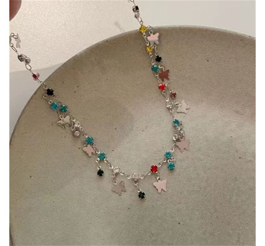 Rhinestone Choker Alloy Butterfly