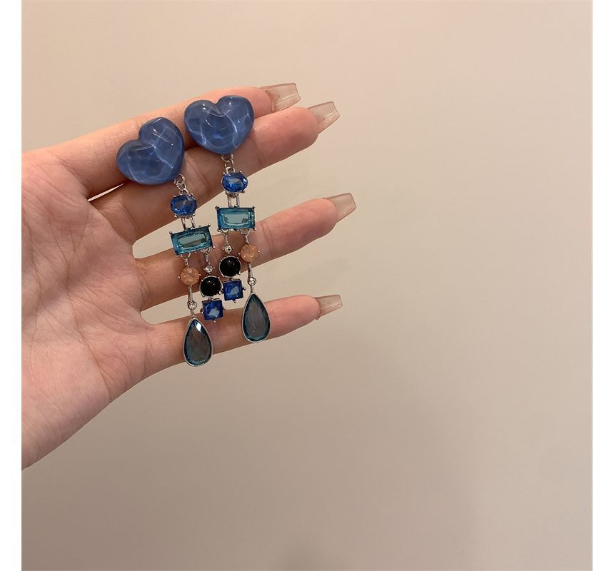 Earring Alloy Heart Rhinestone Fringed