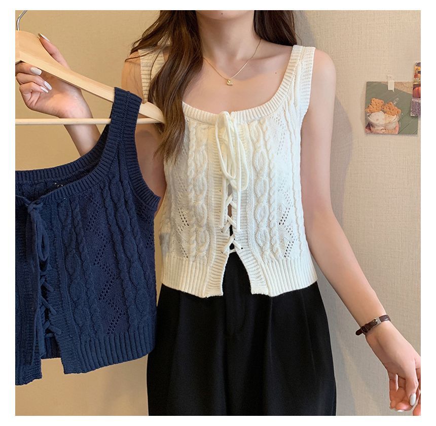 Knit Vest Lace-Up Cable-Knit