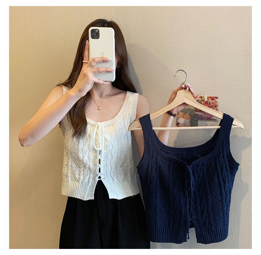 Knit Vest Lace-Up Cable-Knit