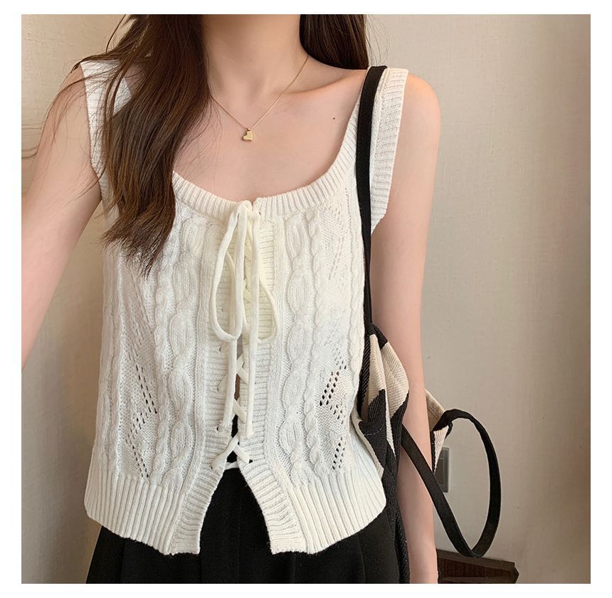 Knit Vest Lace-Up Cable-Knit