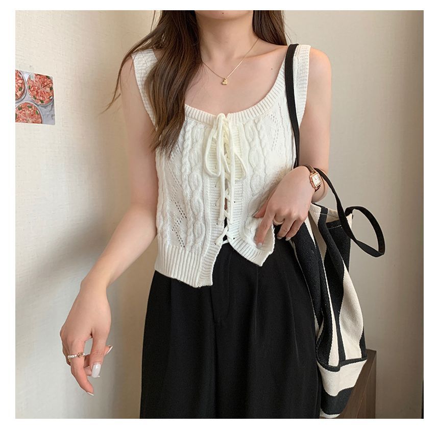 Knit Vest Lace-Up Cable-Knit