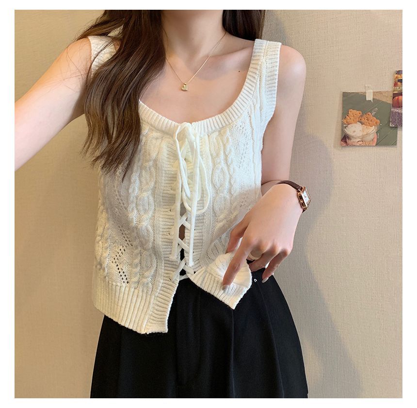 Knit Vest Lace-Up Cable-Knit