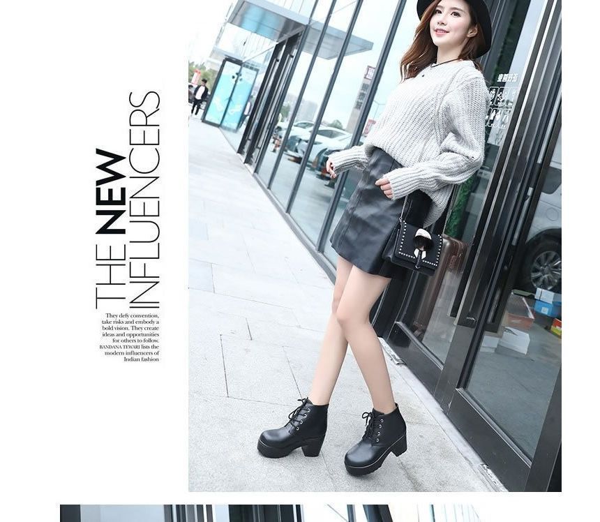 Boots Platform Ankle Heel Lace-Up Chunky