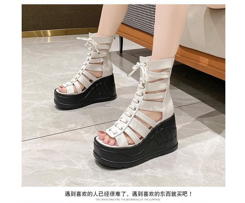 Gladiator Wedge Lace-Up Heel Sandals Platform