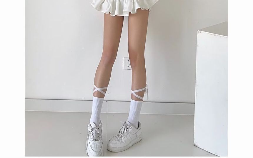 Mid Waist Plain bow Mini A-Line Skirt